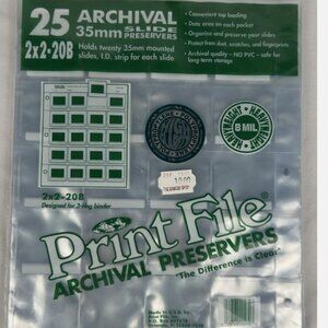 NEW Vintage Print File 2x2-20B Archival 35mm Slide Preservers 25 Ct Heavyweight